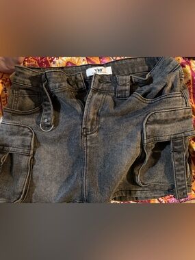 YMI Washed Black Denim Cargo Skirt